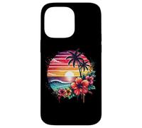 Retro Tropical Sunset Surf Wave Hibiscus Fleurs Plage Vibes Coque pour iPhone 14 Pro Max