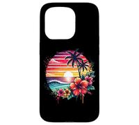 Retro Tropical Sunset Surf Wave Hibiscus Fleurs Plage Vibes Coque pour iPhone 15 Pro