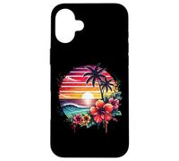 Retro Tropical Sunset Surf Wave Hibiscus Fleurs Plage Vibes Coque pour iPhone 16 Plus