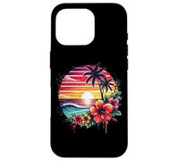 Retro Tropical Sunset Surf Wave Hibiscus Fleurs Plage Vibes Coque pour iPhone 16 Pro
