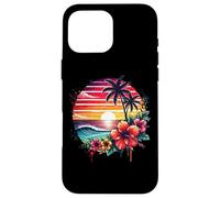 Retro Tropical Sunset Surf Wave Hibiscus Fleurs Plage Vibes Coque pour iPhone 16 Pro Max