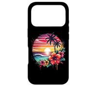Retro Tropical Sunset Surf Wave Hibiscus Fleurs Plage Vibes Coque pour iPhone 17 Pro