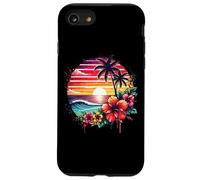 Retro Tropical Sunset Surf Wave Hibiscus Fleurs Plage Vibes Coque pour iPhone SE (2020) / 7/8