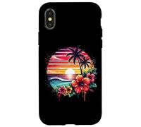 Retro Tropical Sunset Surf Wave Hibiscus Fleurs Plage Vibes Coque pour iPhone X/XS