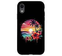 Retro Tropical Sunset Surf Wave Hibiscus Fleurs Plage Vibes Coque pour iPhone XR