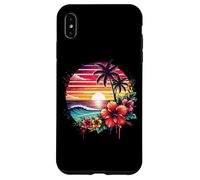 Retro Tropical Sunset Surf Wave Hibiscus Fleurs Plage Vibes Coque pour iPhone XS Max