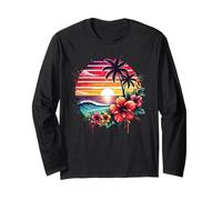 Retro Tropical Sunset Surf Wave Hibiscus Fleurs Plage Vibes Manche Longue