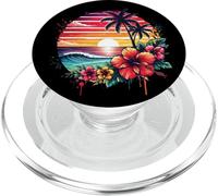 Retro Tropical Sunset Surf Wave Hibiscus Fleurs Plage Vibes PopSockets PopGrip pour MagSafe