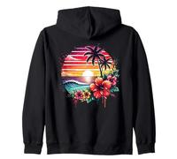 Retro Tropical Sunset Surf Wave Hibiscus Fleurs Plage Vibes Sweat à Capuche