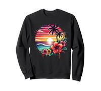 Retro Tropical Sunset Surf Wave Hibiscus Fleurs Plage Vibes Sweatshirt