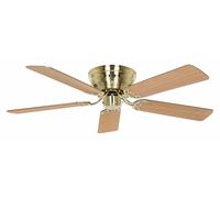 Retro Ventilateur plafond sans lumière Classic Flat Laiton Hêtre 132 cm très bas