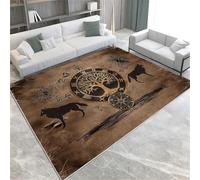 Rétro Viking Symbole Arbre Wolf Lavable Non Glissée Mat De Sol À Pile Courte pour Le Salon Chambre De Salle De Bain Cuisine Et Bureau,