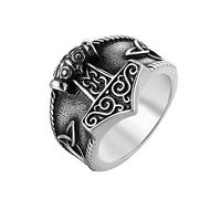 Rétro Viking Thor's Hammer Symbole Noeud Celtique Titane Acier Hommes Anneaux Punk Hip Hop Rock pour Homme Petit Ami Bijoux Créativité Cadeau