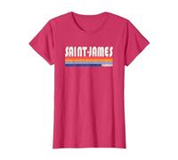 Rétro Vintage Années 70 80 Style Saint-James, France T-Shirt, Femme, Rouge Chiné, M