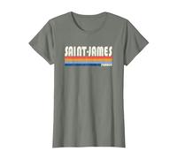 Rétro Vintage Années 70 80 Style Saint-James, France T-Shirt, Femme, Vert Kaki chiné, XS