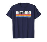 Rétro Vintage Années 70 80 Style Saint-James, France T-Shirt, Homme, Bleu Marine, 6XL