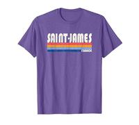 Rétro Vintage Années 70 80 Style Saint-James, France T-Shirt, Homme, Violet Chiné, M