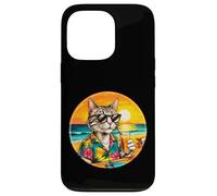 Rétro Vintage Cool Chat Relaxant Avec Un Boisson Sur La Plage Coque pour iPhone 13 Pro