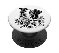 Retro Vintage Flowers Blue Merle Australian Shepherd Lover PopSockets PopGrip Adhésif