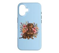 Retro Vintage Flowers Floral Brown Chocolate Dachshund Lover Coque pour iPhone 16