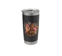 Retro Vintage Flowers Floral Brown Chocolate Dachshund Lover Gobelet isotherme en acier inoxydable double paroi