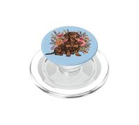 Retro Vintage Flowers Floral Brown Chocolate Dachshund Lover PopSockets PopGrip pour MagSafe