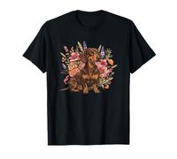 Retro Vintage Flowers Floral Brown Chocolate Dachshund Lover T-Shirt