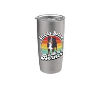 Retro Vintage Girl Life Is Better Bernese Mountain Dog Lover Gobelet isotherme en acier inoxydable double paroi