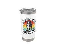 Retro Vintage Girl Life Is Better Bernese Mountain Dog Lover Gobelet isotherme en acier inoxydable double paroi