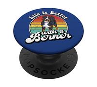 Retro Vintage Life is Better Bernese Mountain Dog Lover PopSockets PopGrip Adhésif