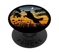 Retro Vintage Sunset Garden Nature Black German Shepherd Dog PopSockets PopGrip Adhésif