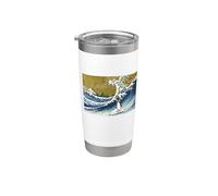 Retro Vintage Surfing A Great Wave Macaroni Penguin Lover Gobelet isotherme en acier inoxydable double paroi