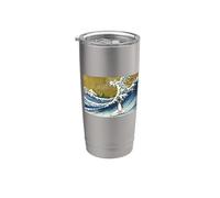 Retro Vintage Surfing A Great Wave Macaroni Penguin Lover Gobelet isotherme en acier inoxydable double paroi