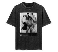 Retro Washed Shirt Men's Unisex Andre The Giant Right and Left Round Neck Antique Wash T-Shirt Short Sleeve Black L
