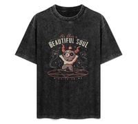 Retro Washed Shirt Men's Unisex Baphomet Satan Demon Occult Goat You Have A Beautiful Soul Round Neck Antique Wash T-Shirt Short Sleeve Black XL