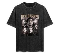 Retro Washed Shirt Men's Unisex Ben Barnes TS7 Shadow and Bone Movie Round Neck Antique Wash T-Shirt Short Sleeve Black XL