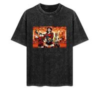 Retro Washed Shirt Men's Unisex Command & Conquer Red Alert 3 Round Neck Antique Wash T-Shirt Short Sleeve Black L