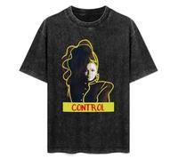 Retro Washed Shirt Men's Unisex Control Janet Jackson 90's R&B World Tour Rhythm Nation Escapade Round Neck Antique Wash T-Shirt Black 3XL