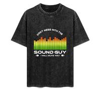 Retro Washed Shirt Men's Unisex Don't Mess with The Sound Guy I Will Mute You Musi Round Neck Antique Wash T-Shirt Short Sleeve Black L