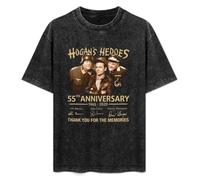 Retro Washed Shirt Men's Unisex Hogans Heroes TV Sitcom 55th Anniversary 1965-2020 Signature Round Neck Antique Wash T-Shirt Short Sleeve Black M