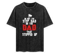 Retro Washed Shirt Men's Unisex I'm Not The Stepdad I'm The Dad That Stepped Up Father's Day Round Neck Antique Wash T-Shirt Short Sleeve Black L