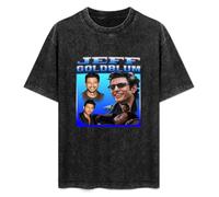 Retro Washed Shirt Men's Unisex Jeff Goldblum Round Neck Antique Wash T-Shirt Short Sleeve Black XXL