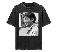 Retro Washed Shirt Men's Unisex Louis Tomlinson Round Neck Antique Wash T-Shirt Short Sleeve Black M