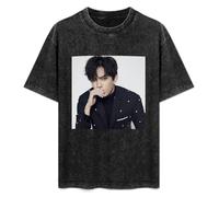 Retro Washed Shirt Men's Unisex Lukas Nelson Promise of The Real Vinyl Cover Round Neck Antique Wash T-Shirt Short Sleeve Black M