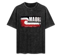 Retro Washed Shirt Men's Unisex Maori Flag Zealand Flag Round Neck Antique Wash T-Shirt Short Sleeve Black L