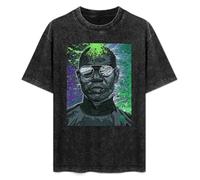 Retro Washed Shirt Men's Unisex Ode to Green Velvet House DJ Series Round Neck Antique Wash T-Shirt Short Sleeve Black XL