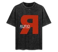Retro Washed Shirt Men's Unisex Rufio American Perhaps I Suppose Music Round Neck Antique Wash T-Shirt Short Sleeve Black L