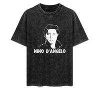 Retro Washed Shirt Men's Unisex Singer Nino d' Angelo Naples Neapolitan Music Round Neck Antique Wash T-Shirt Short Sleeve Black M