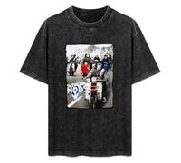 Retro Washed Shirt Men's Unisex Swinging Mods Round Neck Antique Wash T-Shirt Short Sleeve Black S