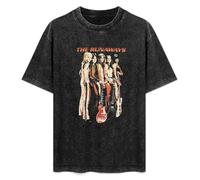 Retro Washed Shirt Men's Unisex The Runaways Round Neck Antique Wash T-Shirt Short Sleeve Black XXL
